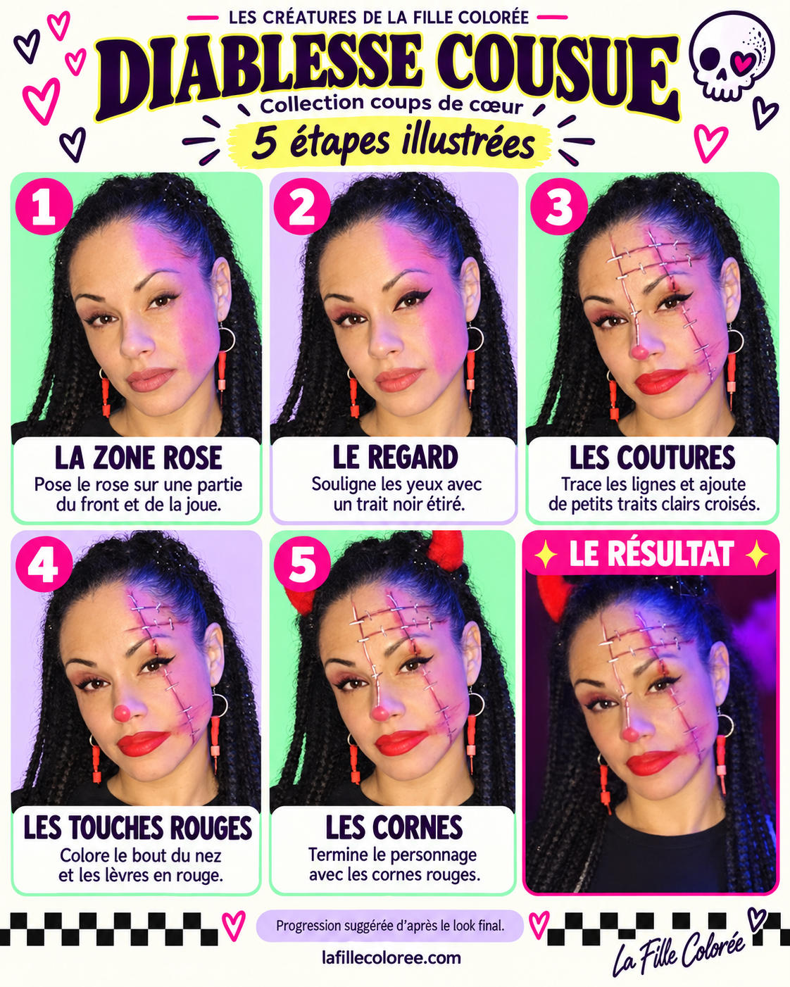 Fiche illustrée de Diablesse cousue en cinq étapes