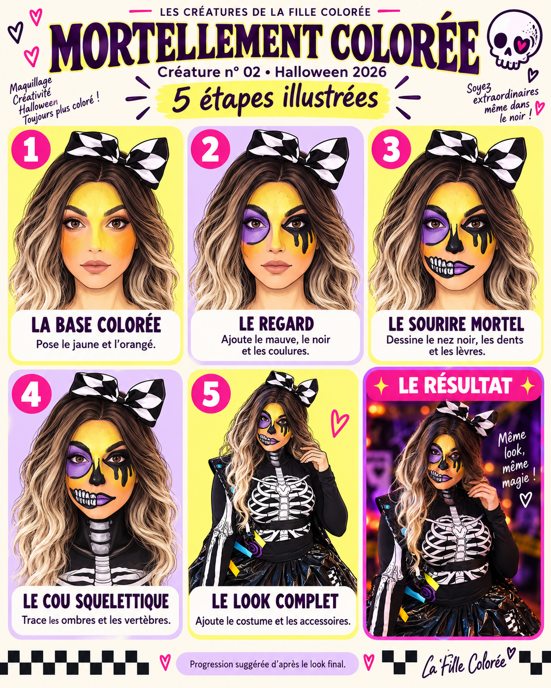 Fiche illustrée de Mortellement Colorée en cinq étapes